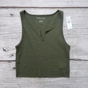 American‎ Eagle Olive Green Ribbed Notch Neck Crop Tank Top Size M